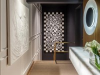 062 - Aparador com iluminação em Mármore Branco Cintilante com Cinza